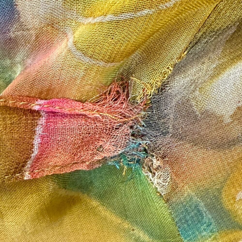 Vintage 80s 90s Tie Back Watercolor Midi Dress Fairy Grunge Boho Hippie Whimsy L - Picture 8 of 11